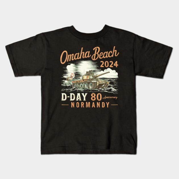 Omaha Beach 1944 D-Day 2024 80th Anniversary Normandy Kids T-Shirt by mdr design